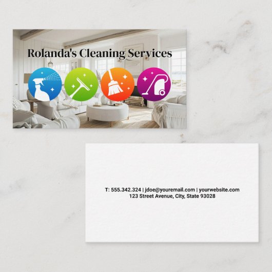 クリーニングサービスのアイコン | クリーンリモダンビングルーム 名刺 (正面/裏面)