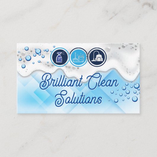 クリーニングサービスのアイコン | シャボン玉と水玉 名刺 (正面)
