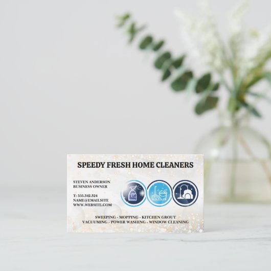 クリーニングサービスのアイコン |メイドサービス |バブル 名刺 (スタンド正面)