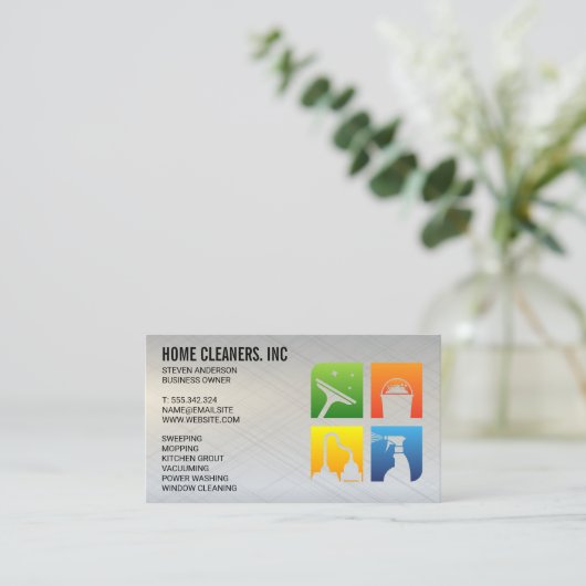 クリーニングサービスのアイコン |金属製の名刺 名刺 (スタンド正面)