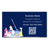 クリーニングサービスのネイビーブルーQRコード マグネット名刺 (正面)