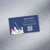 クリーニングサービスのネイビーブルーQRコード マグネット名刺 (インサイチュ)