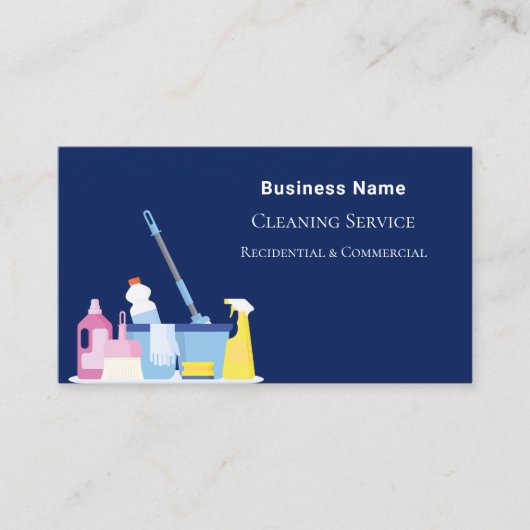 クリーニングサービスのネイビーブルーQRコード 名刺 (正面)