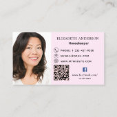 クリーニングサービスのピンクのQRコードフォト 名刺 (裏面)