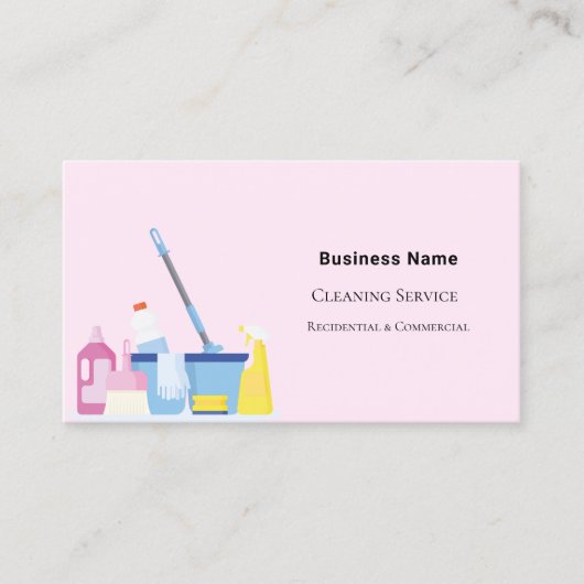 クリーニングサービスのピンクのQRコードフォト 名刺 (正面)