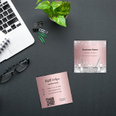 クリーニングサービスのピンクシルバーグリッターダストQRコード スクエア名刺