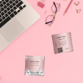 クリーニングサービスのピンクシルバーグリッターダストQRコード スクエア名刺