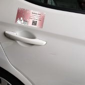 クリーニングサービスのピンクシルバーグリッターダストQRコード マグネット名刺