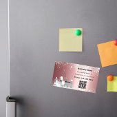 クリーニングサービスのピンクシルバーグリッターダストQRコード マグネット名刺