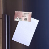 クリーニングサービスのピンクシルバーグリッターダストQRコード マグネット名刺