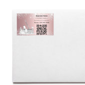 クリーニングサービスのピンクシルバーグリッターダストQRコード 長方形シール