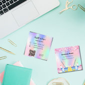 クリーニングサービスのピンクホログラフィックダストQRコード スクエア名刺