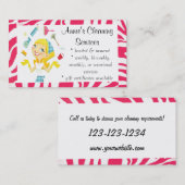 クリーニングサービスのメイドの名刺ピンク 名刺 (正面/裏面)