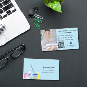 クリーニングサービスのライトブルー写真QRコードのプレミアム 名刺