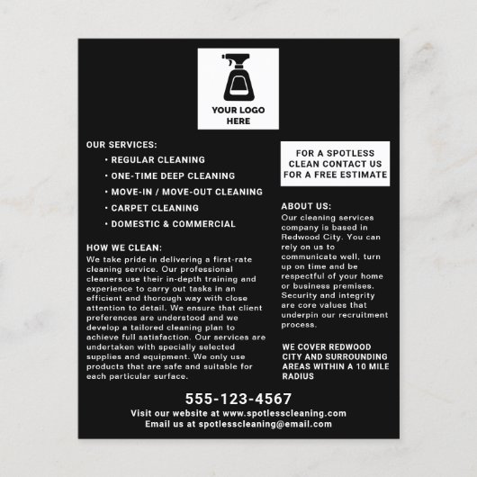 クリーニングサービスのロゴを黒に追加 チラシ (正面)