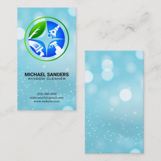 クリーニングサービスアイコン |ボケの背景 名刺 (正面/裏面)