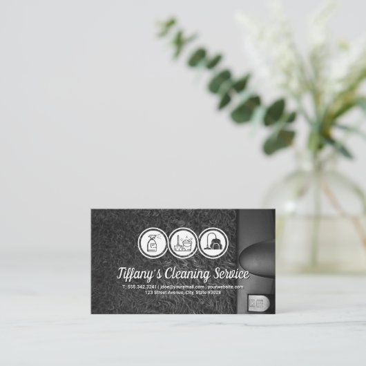 クリーニングサービスアイコン |掃除機のラグ 名刺 (スタンド正面)