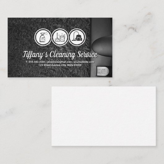 クリーニングサービスアイコン |掃除機のラグ 名刺 (正面/裏面)