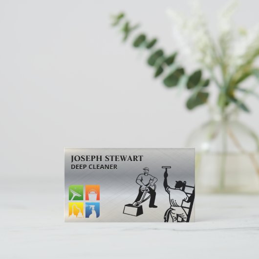 クリーニングサービスアイコン |汽船 |ウィンドウクリーナー 名刺 (スタンド正面)