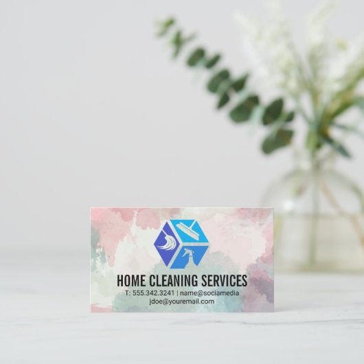 クリーニングサービスアイコン | 白金ゴールド大理石 名刺 (スタンド正面)