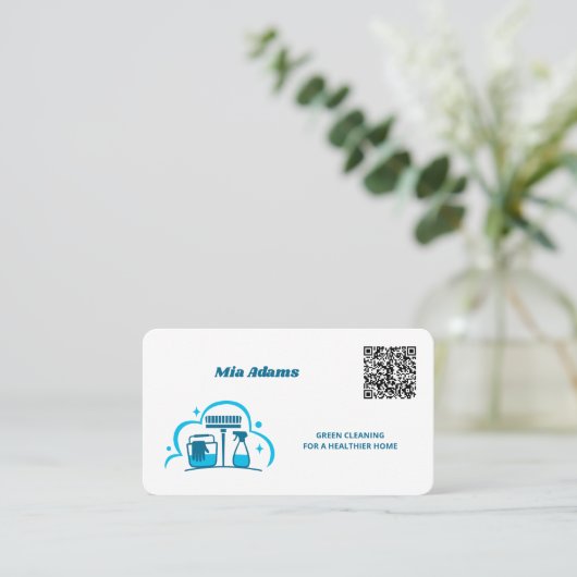 クリーニングサービスカスタムのQRコード 名刺 (スタンド正面)