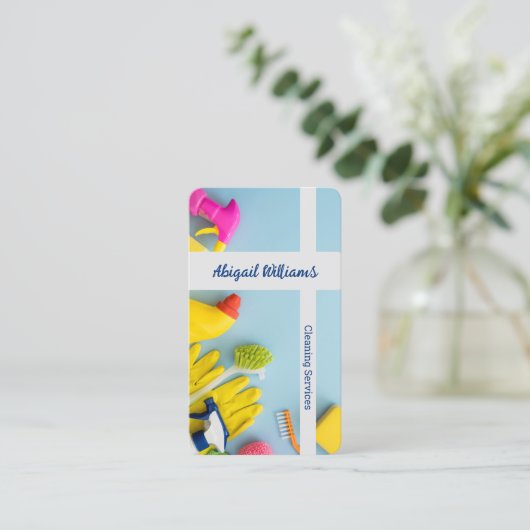 クリーニングサービスカスタムのQR 名刺 (スタンド正面)