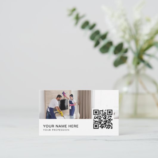 クリーニングサービスカップル写真家QRコード 名刺 (スタンド正面)