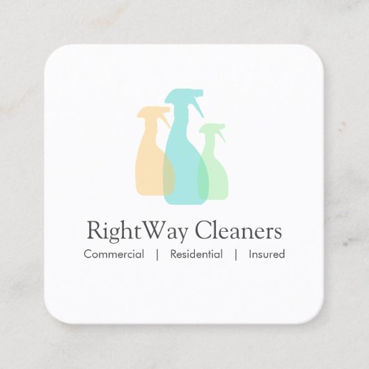 クリーニングサービススプレーボトルロゴ スクエア名刺 (正面)