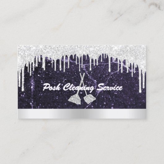 クリーニングサービスドリップグリッター大理石パープルシルバー 名刺 (裏面)