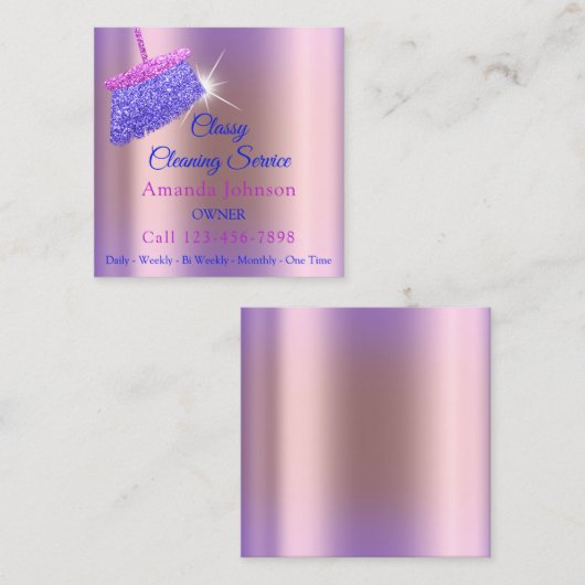 クリーニングサービスハウスキーパーバラパープル スクエア名刺 (正面/裏面)