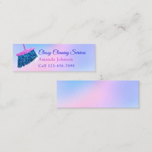 クリーニングサービスハウスキーパーピンクブルーグリッター1 スキニー名刺 (正面/裏面)