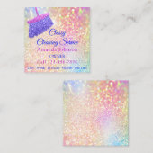クリーニングサービスハウスキーパーピンクローズグリッター スクエア名刺 (正面/裏面)