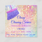 クリーニングサービスハウスキーパーピンクローズグリッター スクエア名刺 (正面)