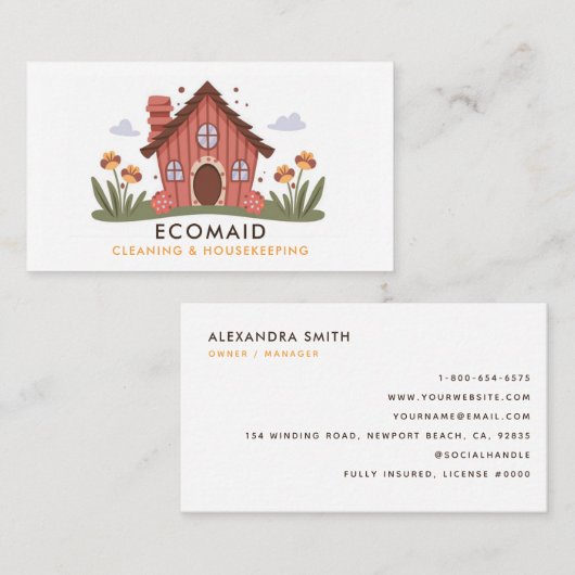 クリーニングサービスハウスキーピングレトロキュートハウス 名刺 (正面/裏面)