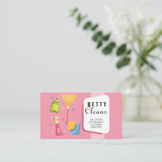 クリーニングサービスハウスクリーナーレトロ 名刺 (スタンド正面)