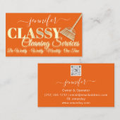 クリーニングサービスハウス保のメイドオレンジ金ゴールド 名刺 (正面/裏面)