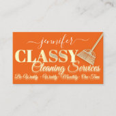 クリーニングサービスハウス保のメイドオレンジ金ゴールド 名刺 (正面)