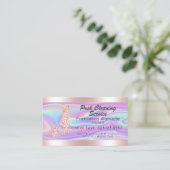 クリーニングサービスピンクのグリッタードリップと虹色 名刺 (スタンド正面)