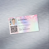 クリーニングサービスフォトQRコードホログラフィックピンク マグネット名刺 (インサイチュ)