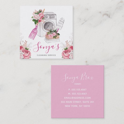 クリーニングサービスフローラ水色 スクエア名刺 (正面/裏面)