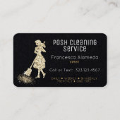 クリーニングサービスブラックおよび金属金ゴールドテンプレート 名刺 (正面)