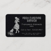 クリーニングサービスブラック+メタリックシルバーテンプレート 名刺 (正面)