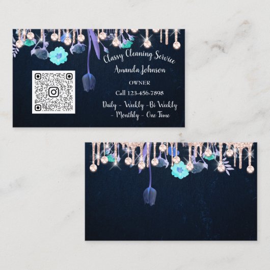 クリーニングサービスブルーメイドドリップQRフローラ 名刺 (正面/裏面)