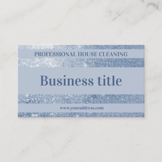 クリーニングサービスブルー銀金属グリッター 名刺 (正面)
