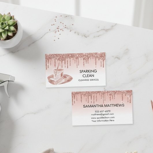 クリーニングサービスホームビジネス ローズゴールド ドリップス 名刺