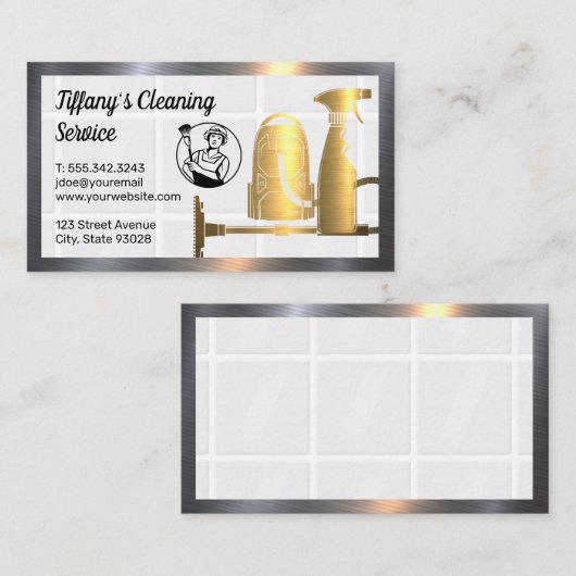 クリーニングサービスメイドアイコン |真空 |スプレーボトル 名刺 (正面/裏面)