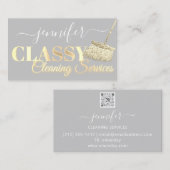 クリーニングサービスメイドグレーホワイト金ゴールド 名刺 (正面/裏面)