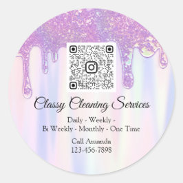 クリーニングサービスメイドハウスキーパーQRCodeパープル ラウンドシール