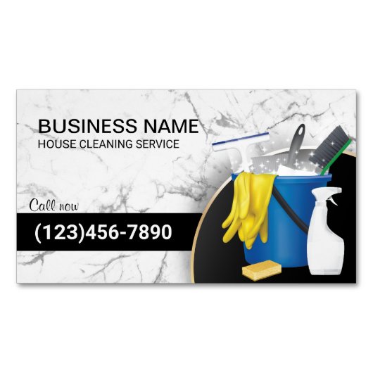 クリーニングサービスメイドハウスキーピングトレンディー大理石 マグネット名刺 (正面)