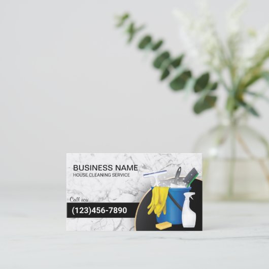 クリーニングサービスメイドハウスキーピングトレンディー大理石 名刺 (スタンド正面)